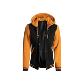 Women's Black & Yellow Hooded Varsity Bomber Jacket - Baseball Style